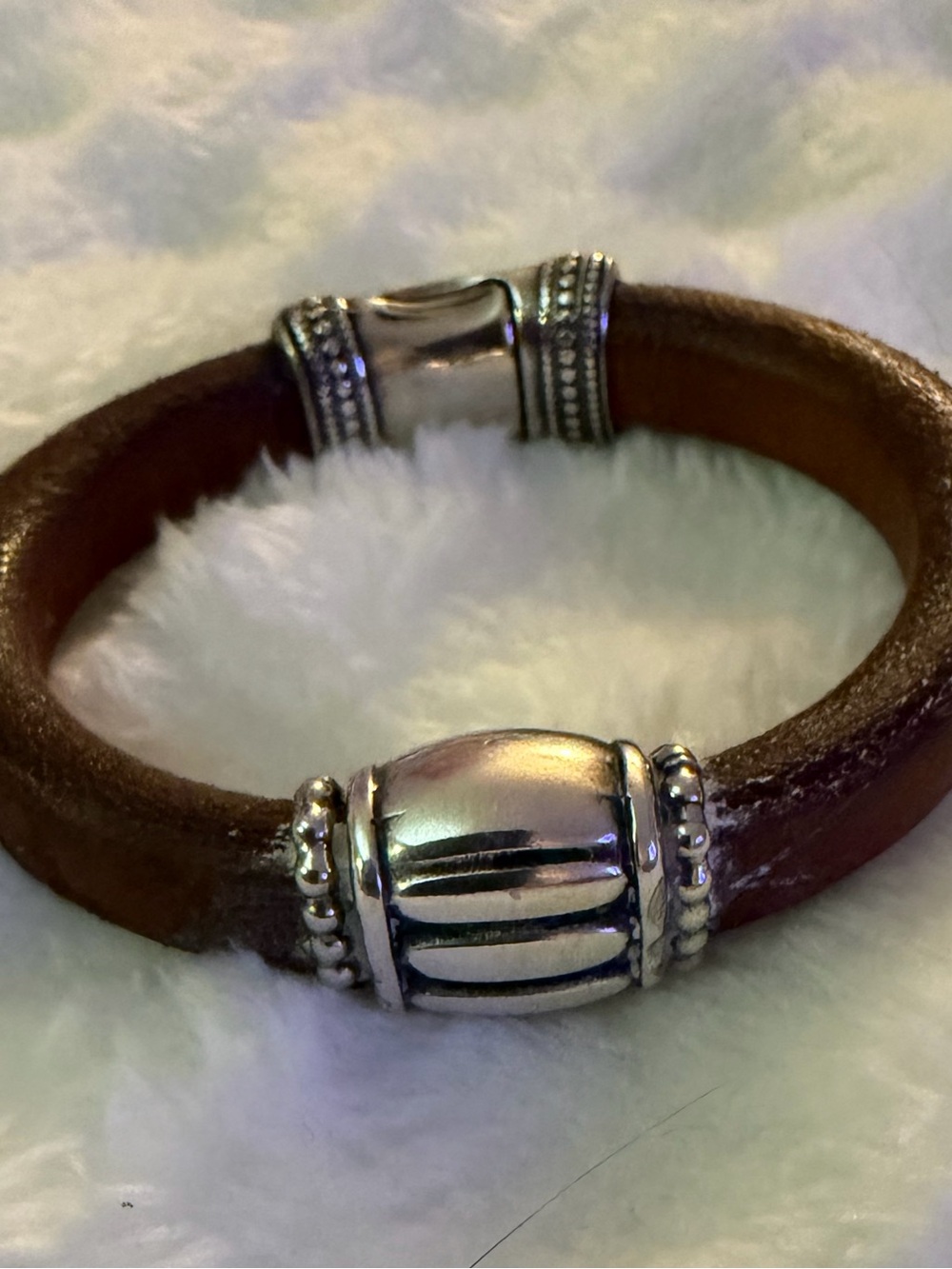 SUNDANCE Classic Brown Leather Bracelet with Silver Accent
